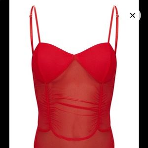 Red ruched bodysuit